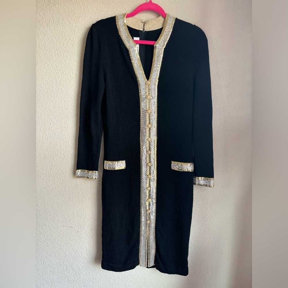Vintage Toula Santana Gold and Silver Metallic Embellished Knit Dress 6 - Picture 8 of 9